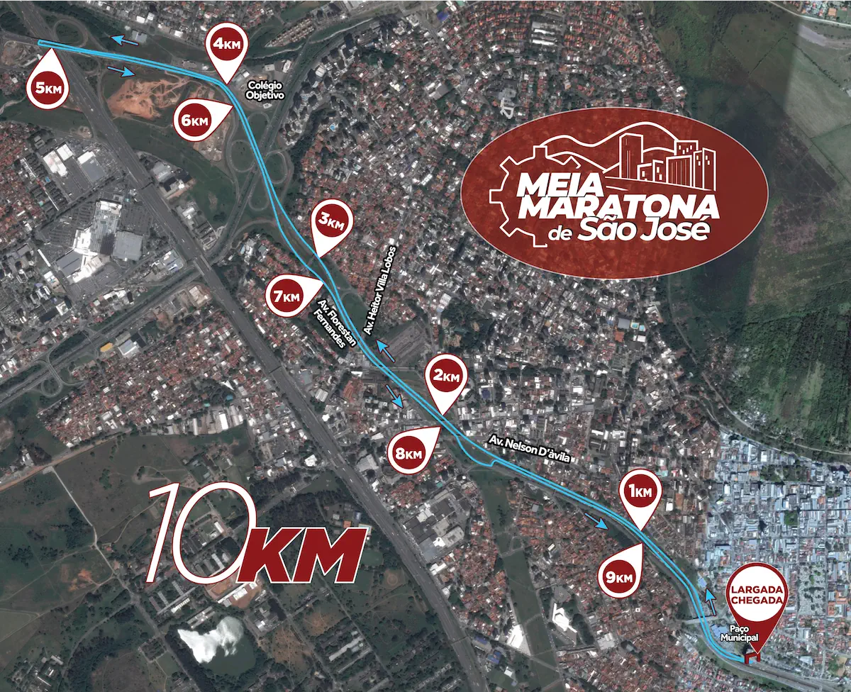 Mapa detalhado do percurso da Corrida 10km.